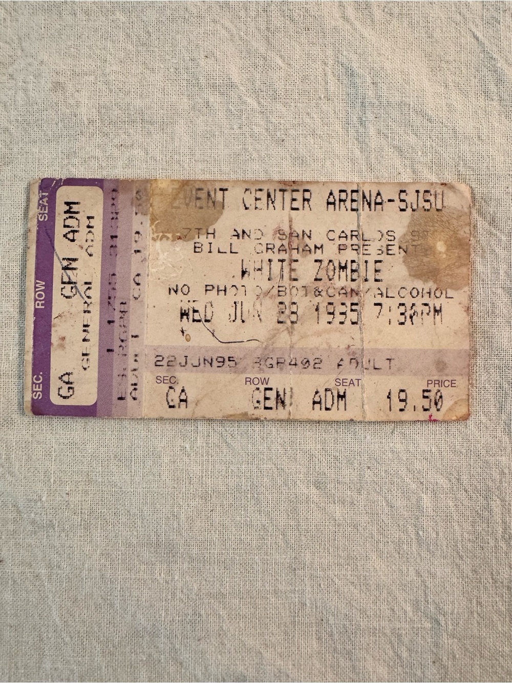 Vintage 1995 White Zombie Concert Memorabilia SJSU Rob Zombie 90s Metal